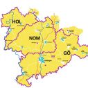 Das Gebiet des Landschaftsverbands in gelb, eingezeichnet sind die Mitgliedslandkreise, -städte und -museen.